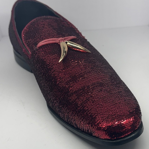 Luxurious Red Sequin Loafers with Gold Accents main image 13